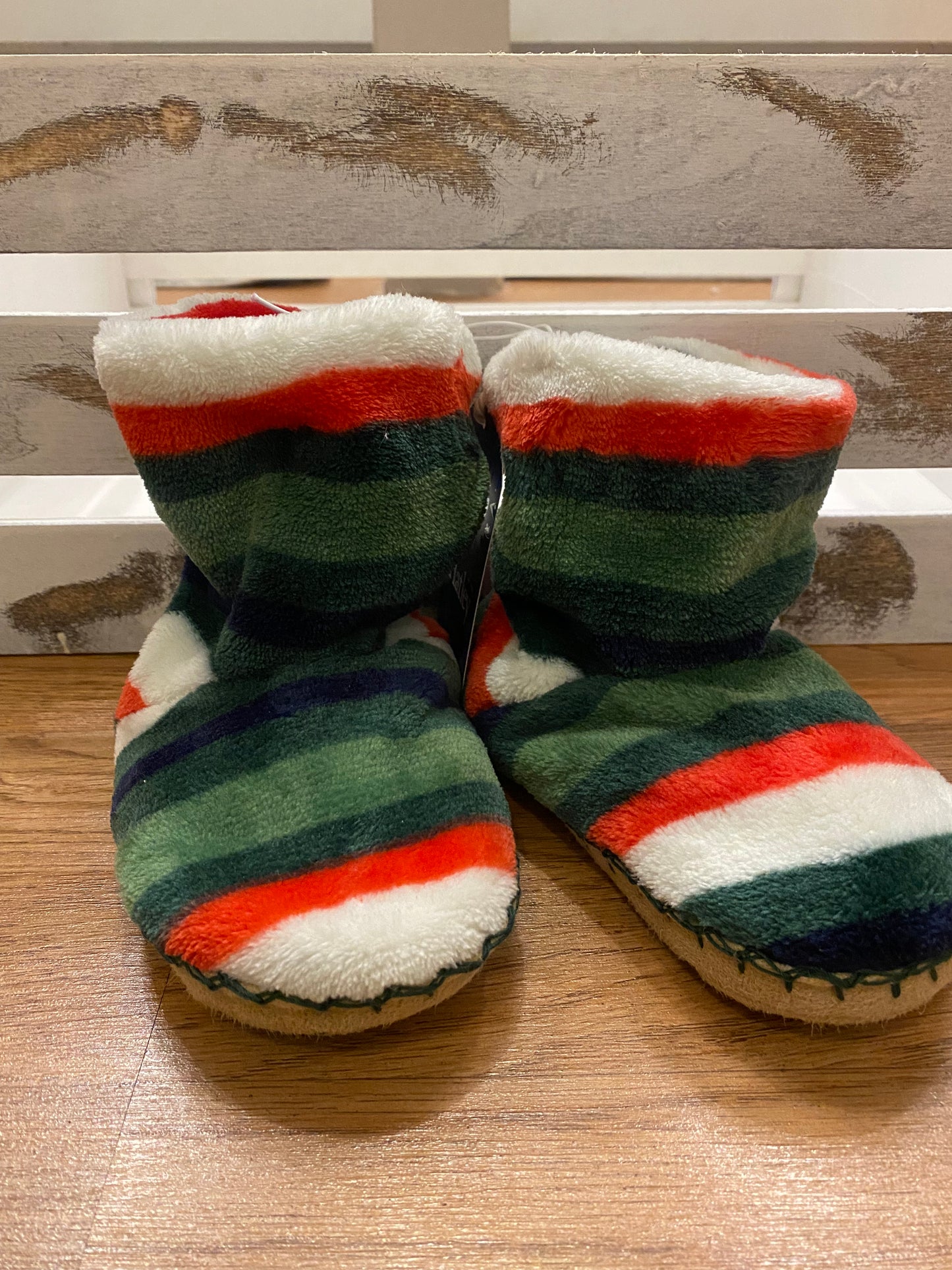 Holiday Stripes Fleece Slippers - Shoe Size 8-10